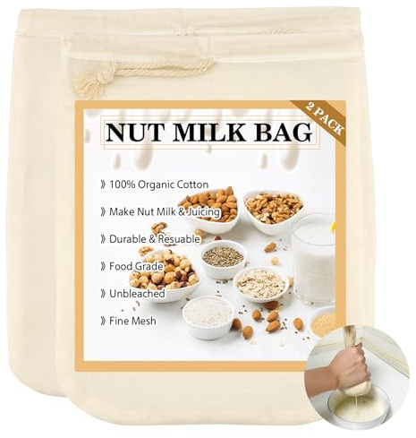 Cheesecloth, passiertuch riutilizzabile, 4 pezzi 12 x 12, sacchetti per latte di noci, tè e succhi di frutta, vino, yogurt, ideale per vegani, amanti del succo e attenti alla salute