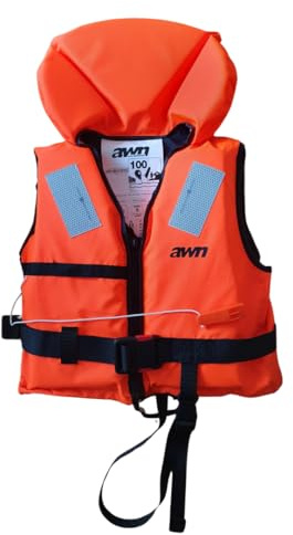 awn Rettungsweste OB-Edition 100N, nach EN ISO 12402-4, Schwimmweste für Kinder & Erwachsene – für Segeln, Kajak, Motorboot – mit Signalpfeife & Reflexstreifen, Orange-Schwarz