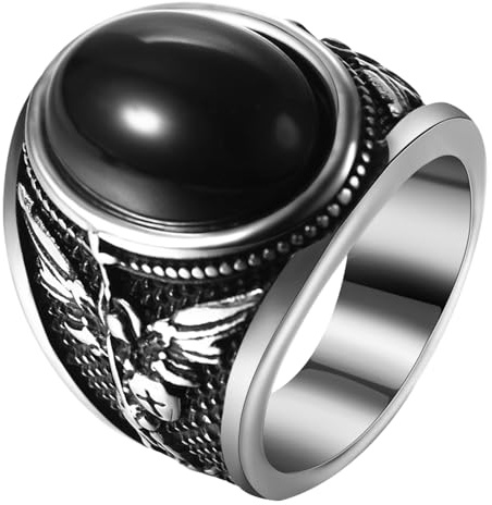 OIDEA Herren Ring St. Michael Steine: Oval Türkis Tigerauge Obsidian Stein Siegelring Edelstahl Retro Bandring Christlich Herrenring Vintage Schmuck Geschenk für Männer Junge Größe 57-70