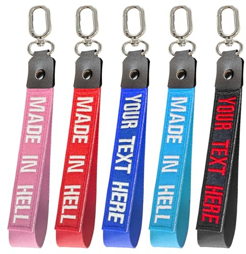 WQNMY Personalized Keyring, Webbing Wrist Lanyard Keychain, Embroidered Text/Number Key Tags, Customized Gift Bright Color Key Fobs For Couple Girlfriend