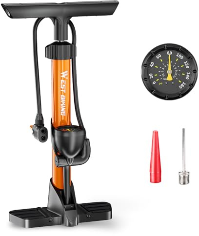 LINGHUANG Fahrradpumpe alle Ventile, Luftpumpe Fahrrad mit 160 PSI Hochdruck Manometer und Adapter, Fahrrad Pumpe für Schrader und Presta Ventile, Standluftpumpe für Rennrad, MTB, E Bike, Ball