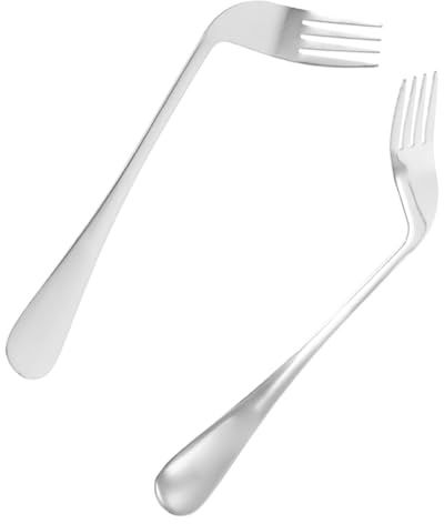 Horquilla Curva para Ancianos 2 Piezas de Acero Inoxidable | Mango Ergonómico Cómodo, Uso para Alimentación Asistida, Color Plata, Adecuado en Cumpleaños y Navidad