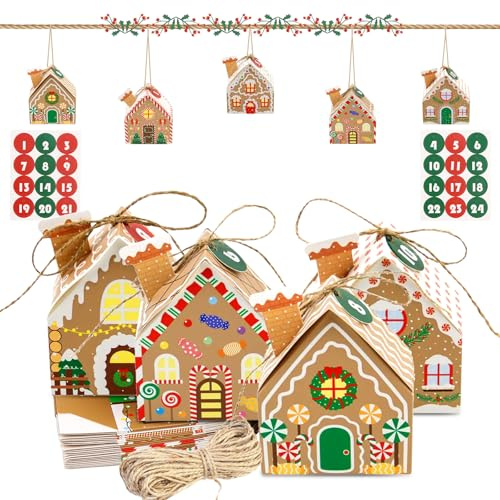 Calendario de Adviento para rellenar casa, 24 unidades, calendario de Adviento, caja de manualidades con pegatinas de números, calendario de Adviento vacío en forma de casa para niños, regalo de