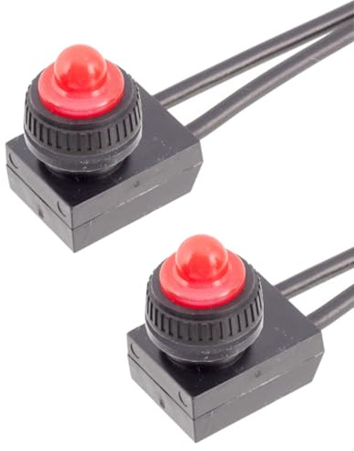 Powice 2 interruttori mini con filo 0-250 V/6 A, microinterruttore rotondo autobloccante a 2 poli 12 V, micro interruttore con copertura impermeabile rosso, pulsante 12 V, adatto per l'installazione