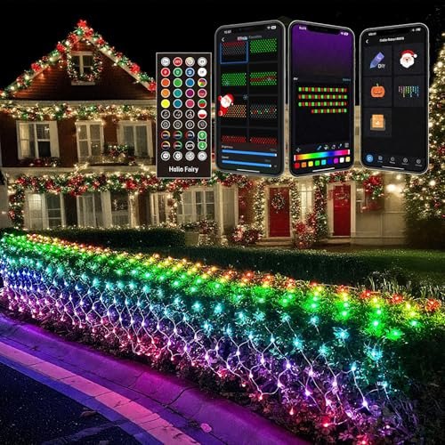 4 pies x 18 pies, 300 luces LED de red de Halloween para exteriores, luces de malla inteligentes para arbustos, control de grupo, impermeable, cambio de color, aplicación / control remoto