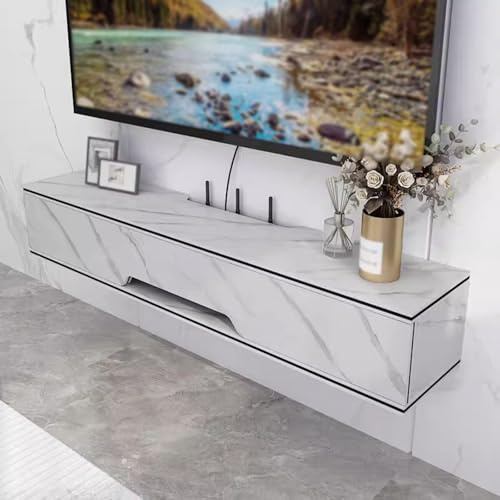 Muebles TV Salon Suspendido Tablero Ecológico de Madera Maciza Mesa de TV Gran Capacidad de Almacenamiento Puertas Correderas Soporte de TVs para Salón Dormitorio(Beige,50x20x18.4cm)