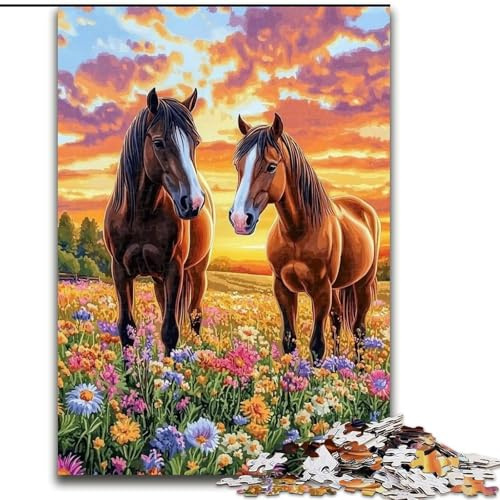1000-teiliges Puzzle „Zwei Pferde“, 1000 Teile für Erwachsene, anspruchsvolles Denkspiel für Teenager, perfekt als Heimdekoration oder Geschenk (Größe 26x38cm)