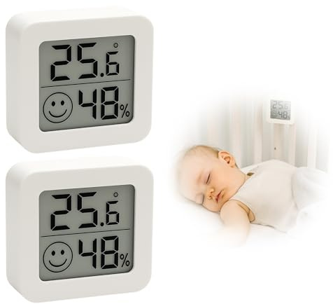 2 Pièces Mini Thermomètres Hygromètres LCD, Thermomètre Numérique Sans Fil Intérieur et Mesureur d’Humidité pour Chambre Bébé, Salon, Bureau, Serre
