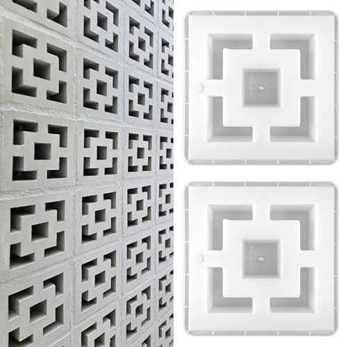 Colingmill 2 Pack Concrete Breeze Brick Molds 11.81'' Double Square Cement Furniture Hollow Brick Mold DIY Casting Reusable Cement Block Molding Wall Decorative Block Mould for Furniture Landscape