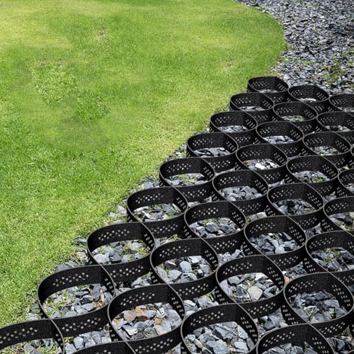Grille stabilisatrice de sol en plastique 7 x 8,5 m – Géogrille durable pour la stabilisation des allées et des allées, drainage facile pour pavés de gravier, 10 m de large options disponibles