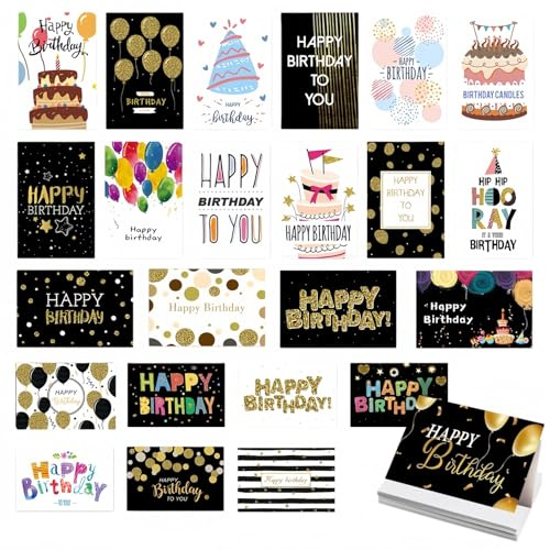 XiLayNeen födelsedagskort, set med kuvert, 24 stycken, Happy Birthday-kort med kuvert, vykort för födelsedag, vänner, familj