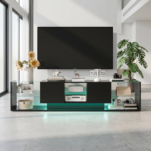 KSFASHZ Mesa Televisión Salón LED, Mueble TV LED Negro 200×35×45 cm