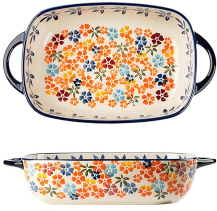 Pirofila rettangolare in ceramica, 23,5 x 13 x 5 cm, con manici, per lasagne, fornelli, cucina, per lasagne, tiramisù, casseruola, utilizzabile in forno e microonde