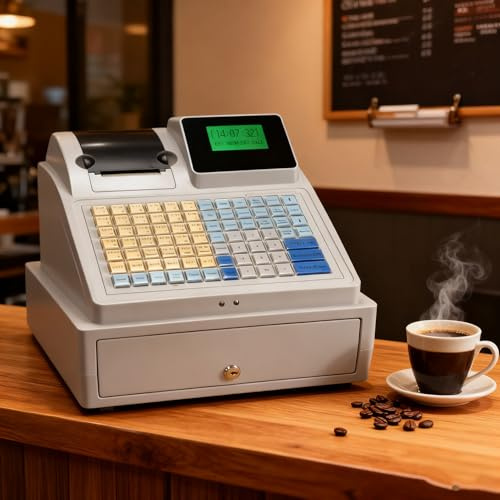 ShaiVrissian Registrierkasse Für Einzelhandel,Elektronische Registrierkasse,81 Tasten,Digitale LED Kundenanzeige,Mit Schublade,Für Restaurant,Supermarkt,Kleinunternehmen