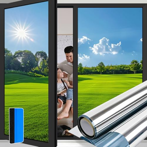 Niviy Vinilos para Cristales Espejo Unidireccional 75x200cm Lámina Privacidad Ventana Anti UV Anti Calor Vinilos Ventana Privacidad para Hogar Oficina Tienda Plata