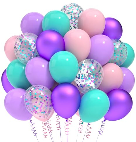 60 Luftballons Lila Rosa,Meerjungfrau Luftballon,Konfetti Latex Ballon Luftballons Geburtstag Mädchen für Hochzeit Baby Shower Abschluss