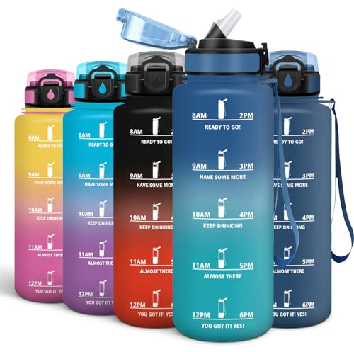 Motswedi Trinkflasche Sport, Wasserflasche 1500 ml, mit Zeitmarkierungen, Trinkflasche Kohlensäure Geeignet, Flasche, Sport Wasserflasche für Fitness, Wandern, Blau & Grün