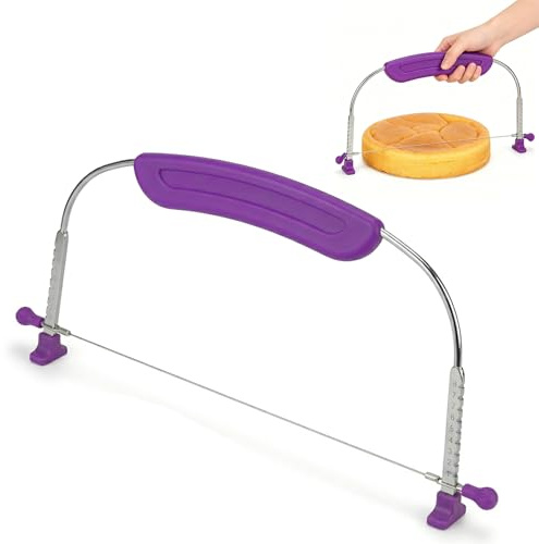 Dazvyn Cake Cutter 10 Inch Adjustable Stainless Steel Cake Leveller Cutter | With Scale Markings, Precision Cake Slicer Tools for Leveling & Layering Cakes, Bread, Pies (Purple)