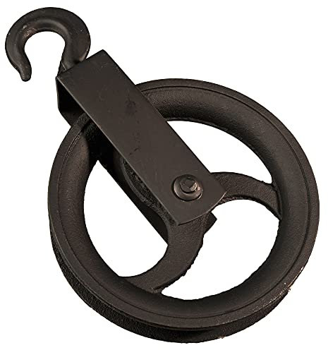 MS-Warenvertrieb Seilrolle 180mm Umlenkrolle mit Haken aus Gusseisen Schwarz für Seile bis 20mm Durchmesser zum Heben kleinerer Lasten bis 280 kg