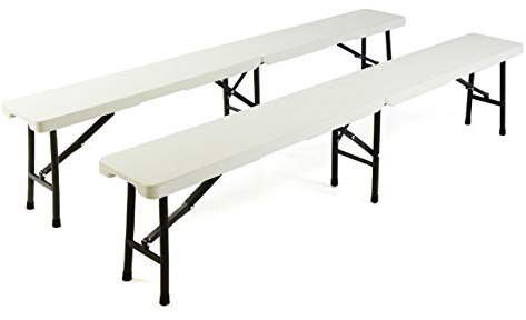 SONLEX 2er Set Bierbank klappbar Partybank 180 x 25 x 41 cm weiß bis 200 kg Gartenbank für 4 Personen Garnitur wetterfest Kunststoff