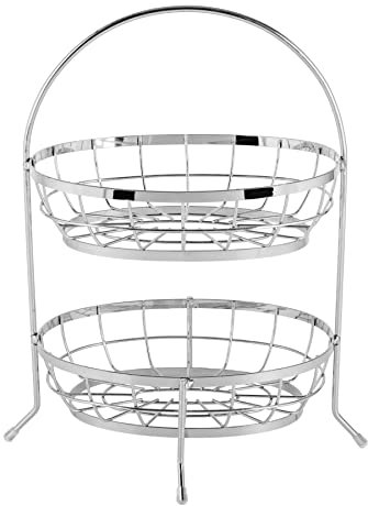 Echtwerk 2-stöckige Obst-Etagere, Dekorativer Obstkorb aus Eisen, Aufbewahrung für Obst und Gemüse, Silber-Edition