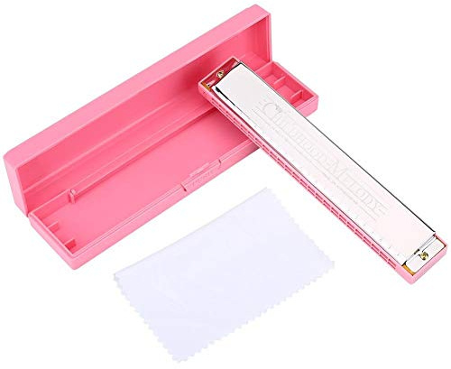 Mundharmonika 24-Loch Mundharmonika Tonart C-Dur mit Etui und Reinigungstuch für Anfänger Erwachsene Kinder Profi(Rosa)
