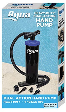 Aqua Dual-Action Hand Pump – Heavy Duty Air Pump with 4 Nozzle Attachments – Black