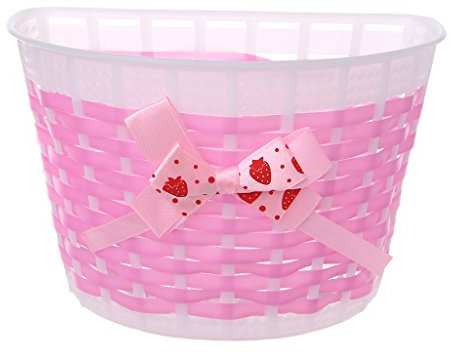 VAILANG Fahrrad Roller Korb Kinder Fahrrad Kunststoff Gestrickt Bow Knot Front Handmade Tasche Fahrrad Korb Pink