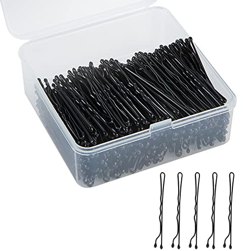2 Bobby Pins for Hair in Case - 400 Pcs Black Hair Pins, Stainless Steel, Mini Strong Hold for All Hair Types (Thin/Thick/Curly/Straight) - Hair Accessories for Women for Styling, Updos, Daily Use