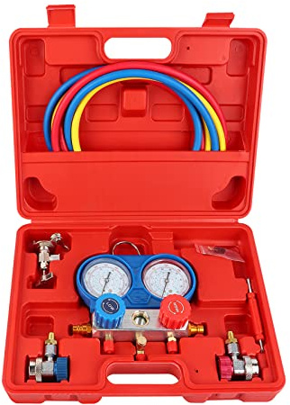 Recharge Climatisation Voiture R134A, Manifold Gauge Set Kit de Jauge de Collecteur de Diagnostic Professionnel AC Diagnostic Réfrigérants Climatisation Outils avec Tuyau, Convient aux Réfrigérants