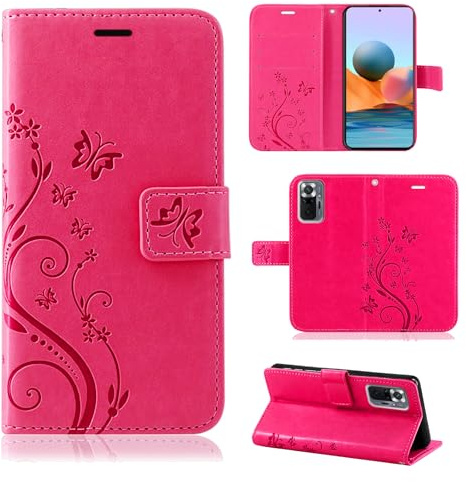 betterfon Hülle Kompatibel mit Xiaomi Redmi Note 10 Pro | Premium PU Leder Handyhülle Wallet Case für Redmi Note 10 Pro | Schutzhülle Blumen Klapphülle Handyhülle | Pink