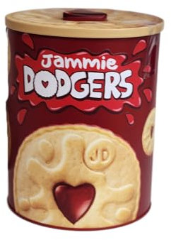 Divas World Jammie Dodgers Biscuit Tin Barrel With Lid Cookie Jar With jam Biscuits Novelty Gift