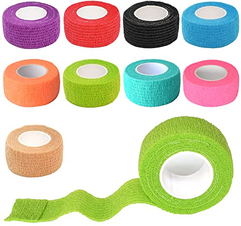 Gondiane 9 Pack 1 x 5 Yards Self Adhesive Bandage Wrap Self Stick Wrap for Ankle, Wrist, Finger, Sports, Breathable Cohesive Vet Tape for Pets (Multi Colors)