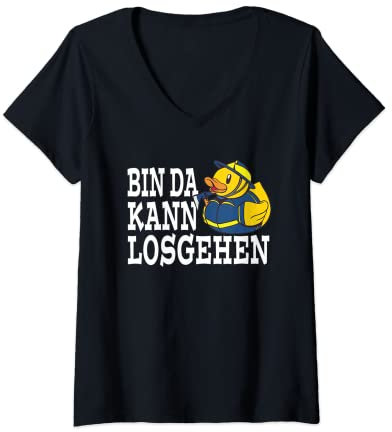 Damen Bin da kann losgehen THW Einsatz Technisches Hilfswerk T-Shirt mit V-Ausschnitt