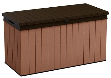 Koll Living Auflagenbox/Kissenbox 570 Liter l 100% Wasserdicht l mit Belüftung dadurch kein übler Geruch/Schimmel l Moderne Holzoptik l Deckel belastbar bis 300 KG (2 Personen)