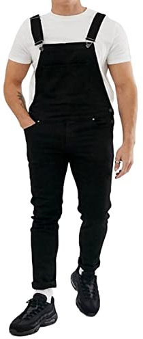 ORANDESIGNE Salopette Uomo in Denim Casual Pantaloni Strappati Uomo in Tinta Unita Salopette Uomo Jeans Slim Fit Moda Ragazzo Jumpsuit Pagliaccetti da Lavoro con Bretelle