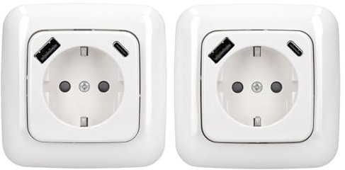 Busch-Jaeger 1x USB-Set alpinweiß: 2x USB-A+C Steckdose 20 EUCB2USBAC-214 + 2x 2511-214 1-fach Rahmen
