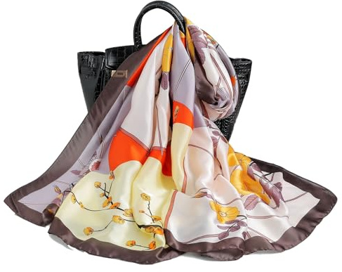 Silk Scarf Women Écharpe en soie pour femmes Foulard en mousseline Bufanda Chiffon Shawl Panuelo de seda Stain Neckerchief Head Wraps Beach Shawl Vintage Painting pañuelo de gasa (Rojo Y Gris)