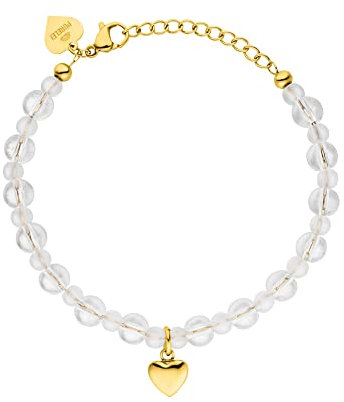Purelei® Herz-Armband (Weiß, Peachy) - Damen Perlen-Schmuck Aus Langlebigem Edelstahl, Wasserfestes Glasperlen-Armband Mit Herzanhänger, 16-19 cm Länge Verstellbar