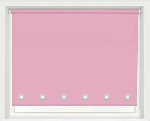 Square Eyelet Light Filtering Roller Blinds, Pink (W 120cm x H 165cm) | Polyester Fabric, Trimmable, Daylight window Blind, Child Safe, Easy Fit, Suitable for Home Office, Cord Control.