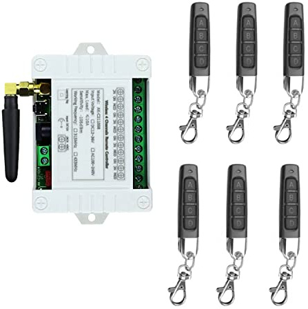 DC 12V 24V 36V 10A 433MHz 4CH Funkschalter 4-Kanäle Kabellose Relais RF Fernbedienung Schalter Empfänger Lichtschalter Funkschalter Set mit Empfänger LED mit 6 Daumen Sender