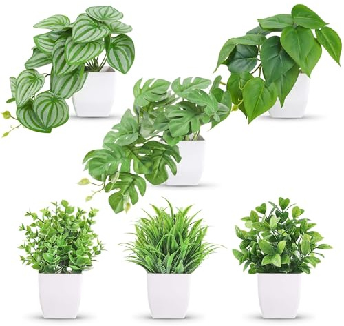 Der Rose 6 Pack Fake Plants Small Artificial Potted Plants Faux Plants for Home Office Desk Bathroom Aesthetic Farmhouse Room Decor Indoor