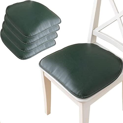 OITTO Hochwertiges Stuhlkissen mit Krawatten für Esszimmerstuhl aus synthetischem Leder - Hufeisenförmiges rutschfestes Sitzkissen für bequemes Sitzen - Größe 43 x 40cm,Dark Green-43 * 40cm(4packs)