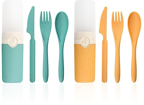 Lot de 2 Couverts de Voyage Portables - Set Réutilisable en Plastique pour Travail, Voyages, Pique-niques, Camping
