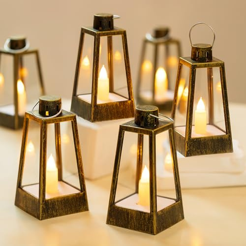 Orientalische Laterne Gold Weihnachten Tischdeko - Romadedi 10er Set Mini LED Laterne Metall mit Batterie für Hochzeit Tisch Halloween Ramadan Garten Balkon Innen Outdoor Draußen Herbst Party