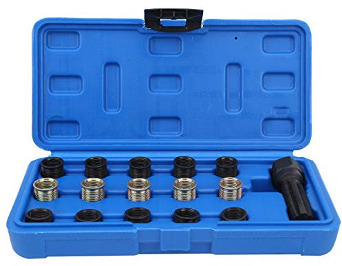 KhUKhu M14 x 1,25 Gewindeeinsätze-Set, Zündkerzen-Gewinde-Reparatur-Werkzeug, Gewindebohrer, tragbares Gewinde-Reparatur-Set aus Karbonstahl