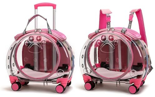 Verfügbare Haustier Trolley Box Voll Transparent Hundetasche Große Kapazität Haustier Rucksack Katze Tasche Außen Trolley Box (Rosa)