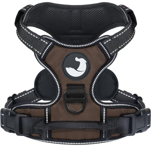 Joytale Hundegeschirr Grosse Hunde, reflektierendes Geschirr Hund, luftdurchlässige Anti Zug Hundegeschirre, verstellbares Brustgeschirr mit Griff beim Führen und Training, Braun, L