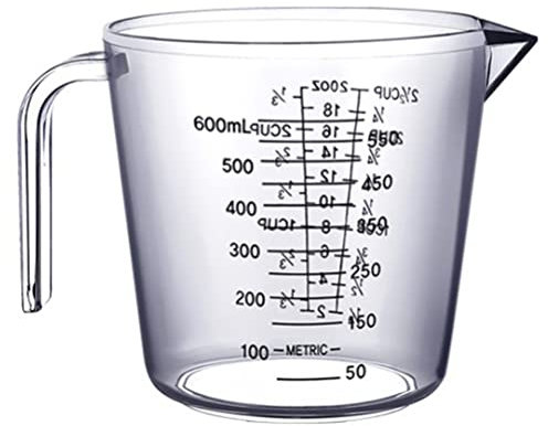 Jarra Medidora de Plástico Grande, Vasos Graduados de 600ml, Duradera, Conveniente para Agua, té, Cerveza, Leche y Materiales para Hornear (Decoración de letras de orejas de