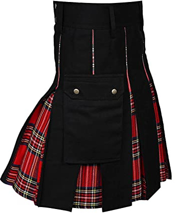 Skotsk kilt herr, skotsk kilt kjol herr klassisk veckad kjol med kedja vintage mode medeltida veckkjolar skotsk stil individualitet retro skotsk kjol, Z12 röd, XL